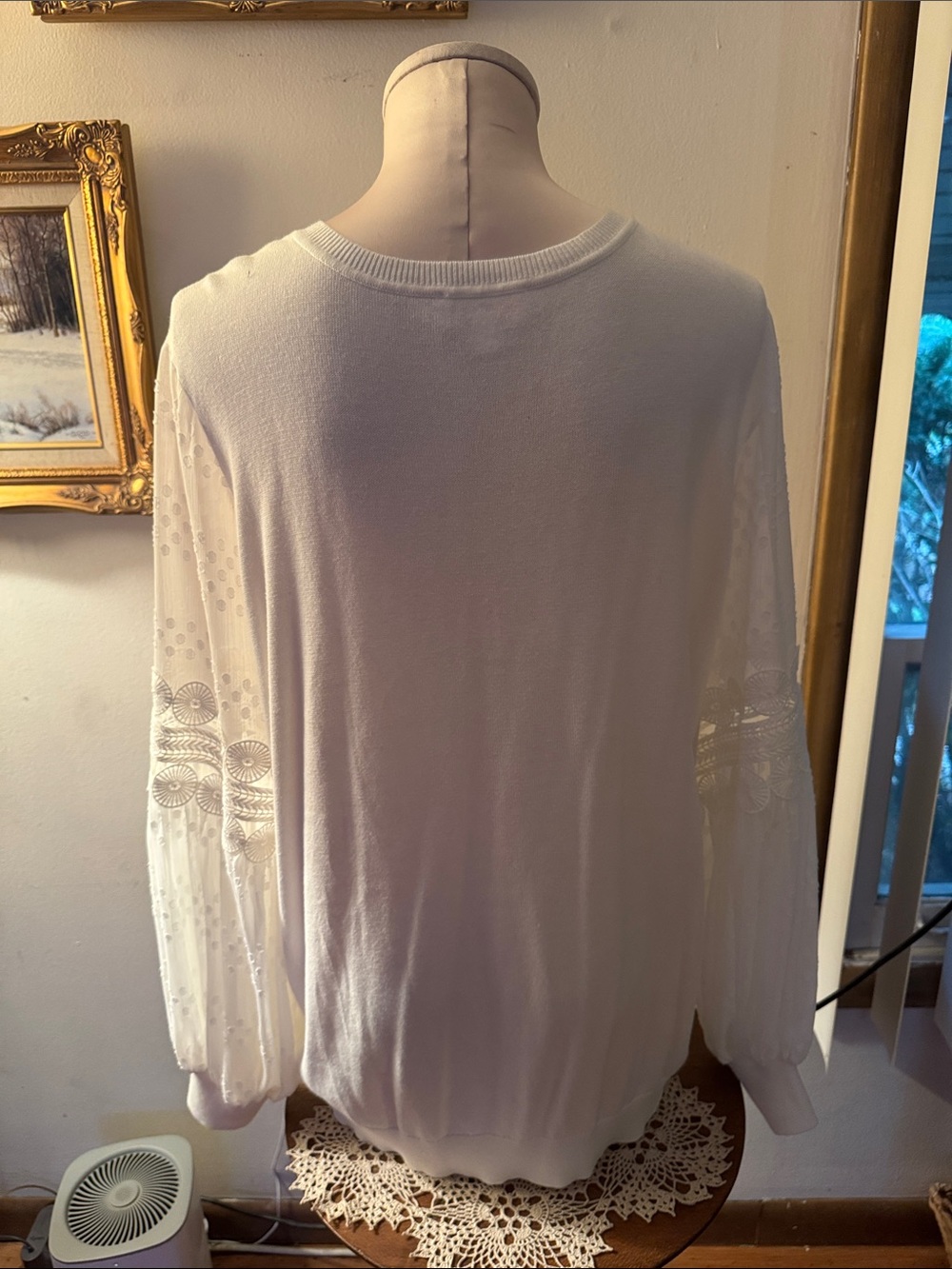 🐷🆕 Belle by Kim Gravel Graceful Lace Blouson Sleeve Sweater QVC A683711 - Picture 6 of 10